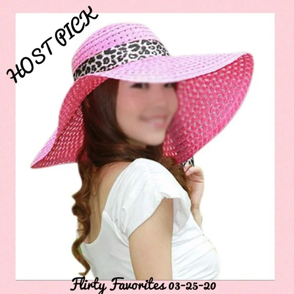 PINK SUN HAT WITH LEOPARD RIBBON - Picture 6 of 7